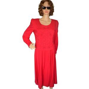 Vintage 80s Plaza South Red Beaded Blouson Formal Occasion Dress Women's Size 6